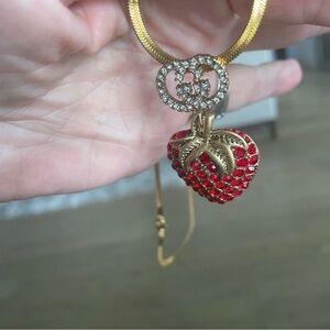 Gucci authentic rare vintage strawberry with clear crystals Pendant.